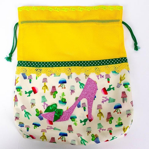 ポーチ TUNIC タフタ転写プリント+綿プリント サボテンハートのヒール巾着 サボテン 18158-A