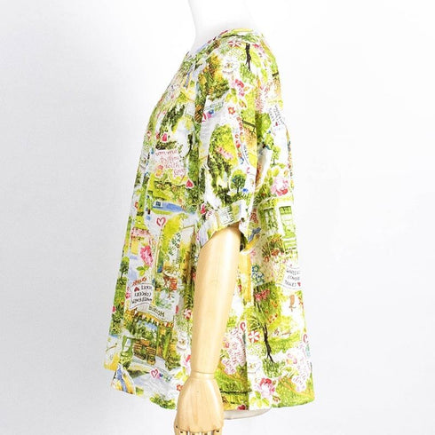 ブラウス TUNIC 80ローンサッカー・ファームガーデン 5分袖ブラウスT 黄緑 フリーサイズ 6655-A