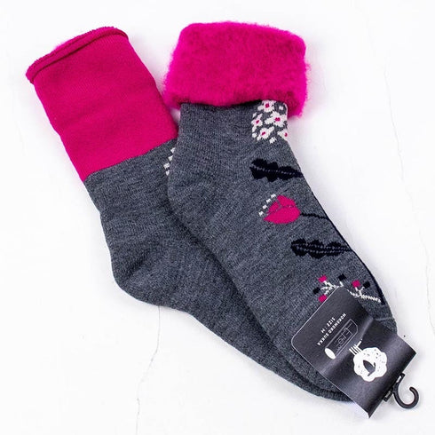 ソックス fromF モコモコソックス お花 メルグレー サイズM 36-38 (22.5ー25cm)TV084MMG