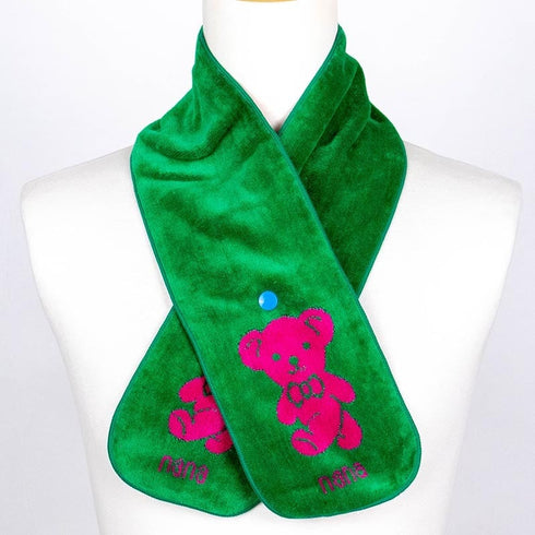 マフラー 横浜ナナ 湘南ナナ  NANA ボタン付きナロータオルマフラー ベア柄 グリーンピンク nn-tmf1-J