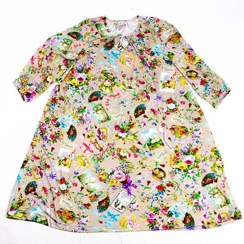 ネグリジェ TUNIC ビスコラピア・オールハピネス 長袖ネグリジェ モカ 12778-A