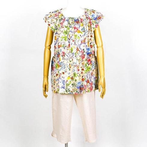 【セール】パジャマ TUNIC 80ローンサッカー・ハワイアン フレンチシャーリングパジャマ フリーサイズ SSS-33070-A