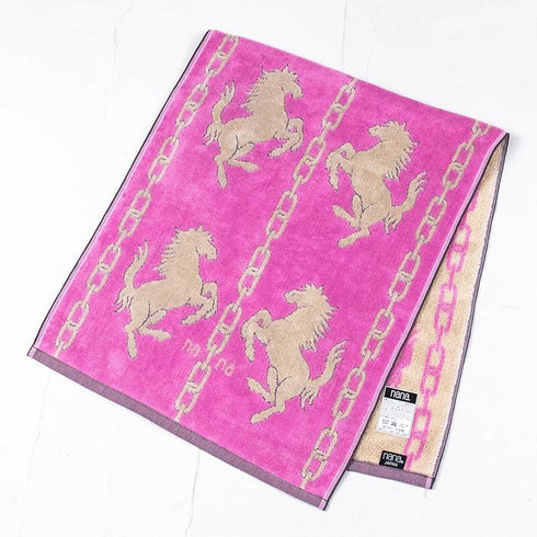 タオル 横浜ナナ 湘南ナナ NANA フェイスタオル ホース柄 ピンクシロ nn-ft25-J