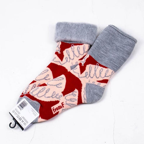 ソックス fromF モコモコソックス 葉っぱ レッド サイズM 36-38 (22.5ー25cm)TV088MRD