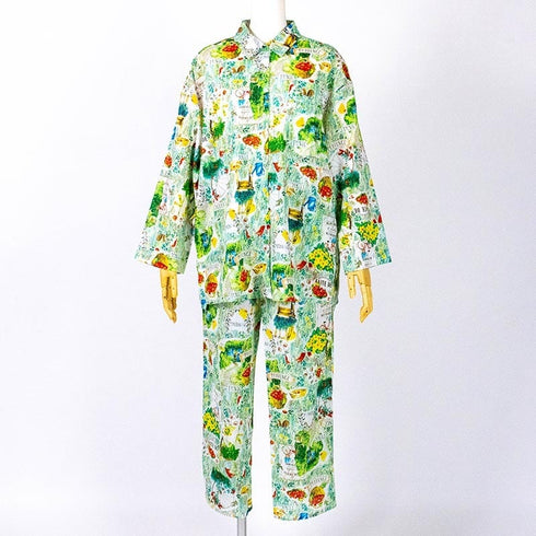 パジャマ TUNIC 80ソフトローン・ガーデン グリーン 長袖襟付パジャマ フリーサイズ 29188-A