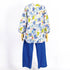【セール】パジャマ TUNIC 80シルキーローンサッカー・水玉パーム 長袖全開パジャマ フリーサイズ ブルー AWS-26090-A