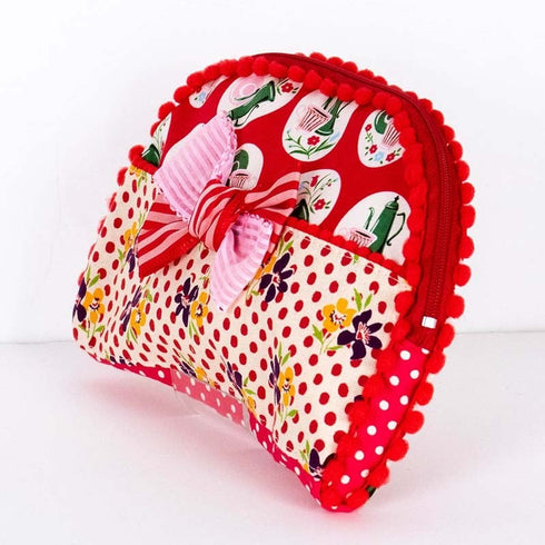 ポーチ TUNIC 綿プリント オリビアガーデンのリボンポーチ アカ 18135-B