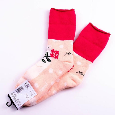 ソックス fromF モコモコソックス ヤーカルフ/しろくま サーモンピンク サイズM 36-38 (22.5ー25cm)TV096MSPK