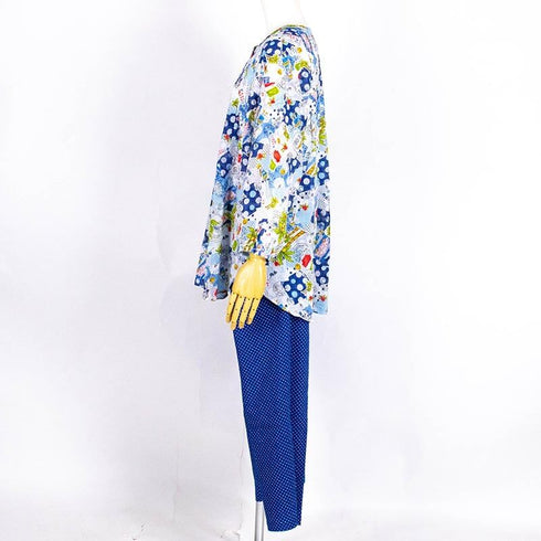 【セール】パジャマ TUNIC 80シルキーローンサッカー・水玉パーム 長袖全開パジャマ フリーサイズ ブルー AWS-26090-A