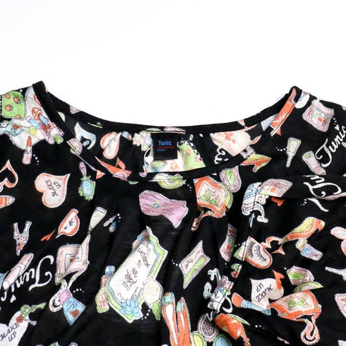 パジャマ TUNIC アクリル天竺・メイクアップキャラ 長袖ネックギャザートレーナーパジャマ フリーサイズ クロ