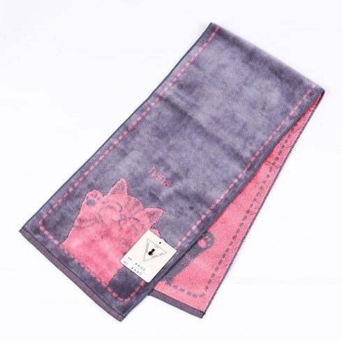 タオル 横浜ナナ 湘南ナナ NANA フェイスタオル ハーフ バンザイネコ柄 グレーピンク nn-fth17-B