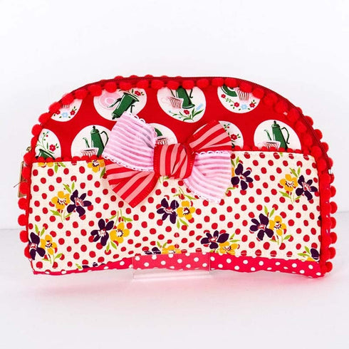 ポーチ TUNIC 綿プリント オリビアガーデンのリボンポーチ アカ 18135-B