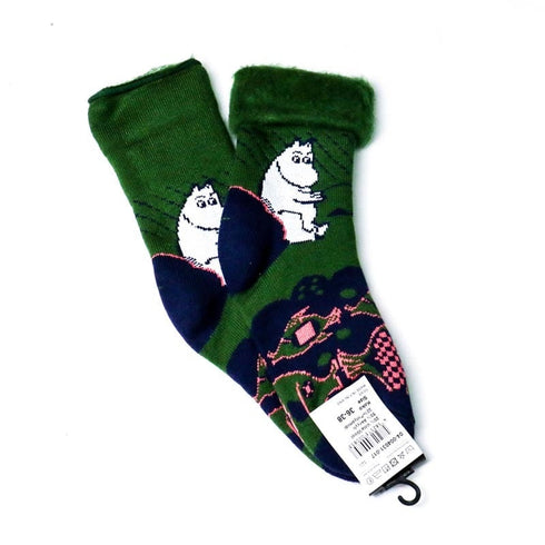 ソックス MOOMIN モコモコソックス ムーミン&スナフキン グリーン  36-38 (22.5ー25cm)