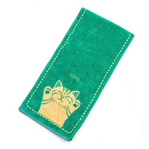 タオル 横浜ナナ 湘南ナナ NANA フェイスタオル ハーフ バンザイネコ柄 グリーンベージュ nn-fth17-J