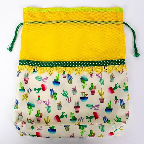 ポーチ TUNIC タフタ転写プリント+綿プリント サボテンハートのヒール巾着 サボテン 18158-A