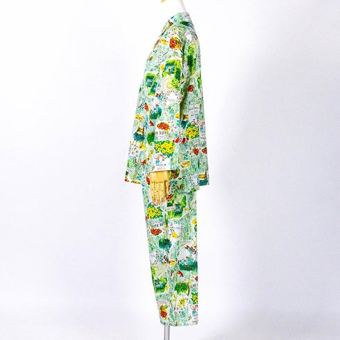 パジャマ TUNIC 80ソフトローン・ガーデン グリーン 長袖襟付パジャマ フリーサイズ 29188-A