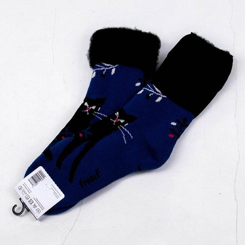 ソックス fromF モコモコソックス ネコ ブルー サイズM 36-38 (22.5ー25cm)TV080MBL