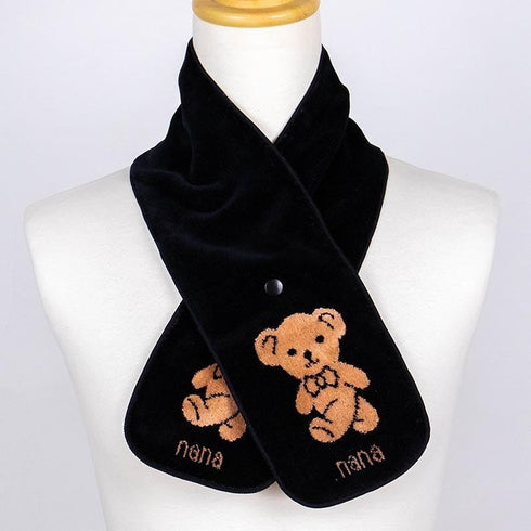 マフラー 横浜ナナ 湘南ナナ  NANA ボタン付きナロータオルマフラー ベア柄 クロベージュ nn-tmf1-E