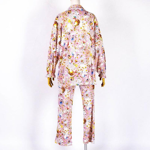 パジャマ TUNIC 60接結・レースレディ 襟付全開パジャマ フリーサイズ ピンク 29314-A