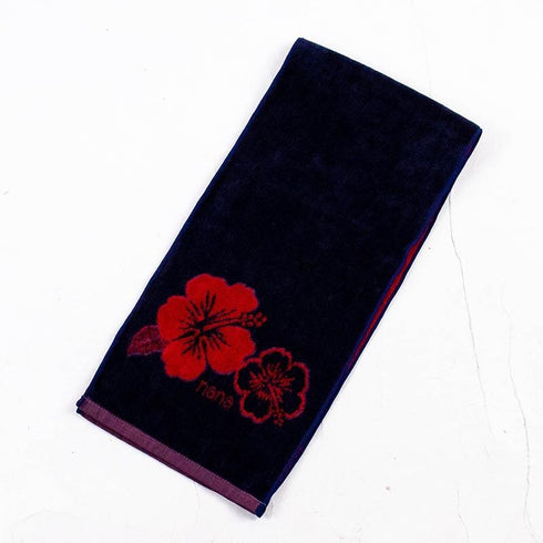 タオル 横浜ナナ 湘南ナナ NANA フェイスタオル ハーフ ハイビスカス柄 紺アカ nn-fth35-I