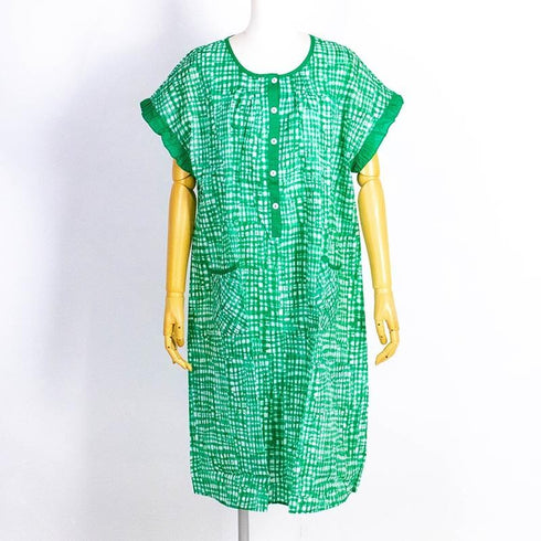 ワンピース TUNIC ワンピースコレクション ミラクルウェーブ格子 フレンチ半開ワンピース ブルー フリーサイズ 56756-B