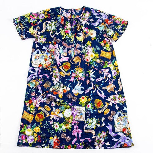 ネグリジェ TUNIC ローンパフサッカー・リボンエンジェル 半袖半開ネグリジェ 紺 フリーサイズ 56010-C